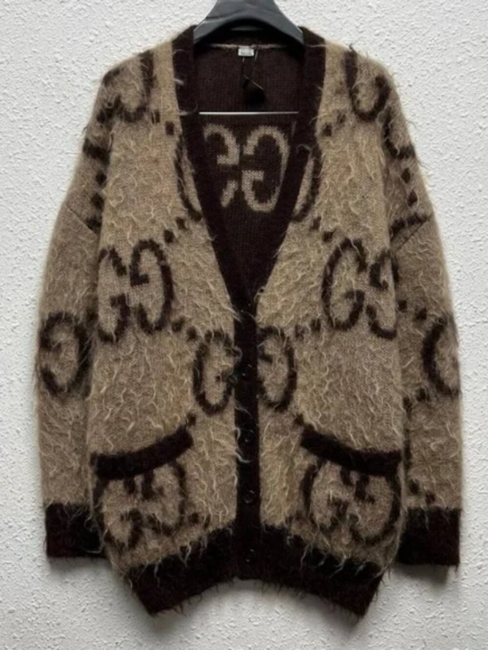 Gucci GG Logo Fuzzy Mohair Knit Cardigan